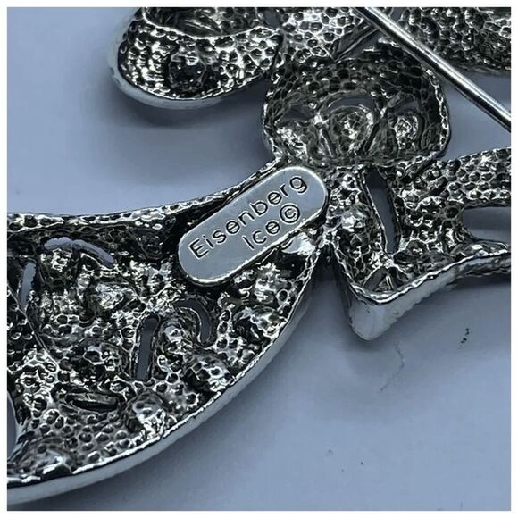 Eisenberg Ice Silver Tone Rhinestone Covered Bow Brooch / Pin - Picture 3 of 6